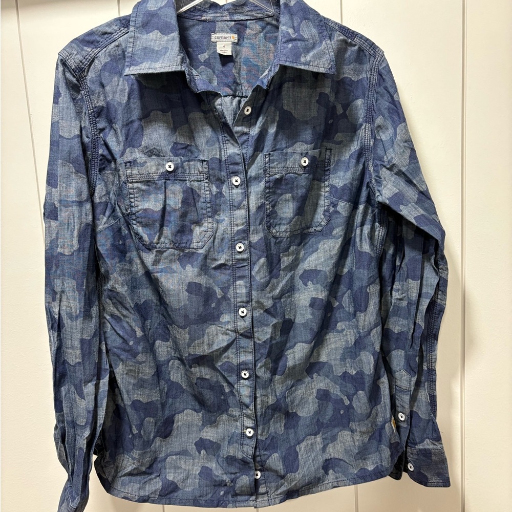 Carhartt Blue Camo Button Down Shirt size medium
